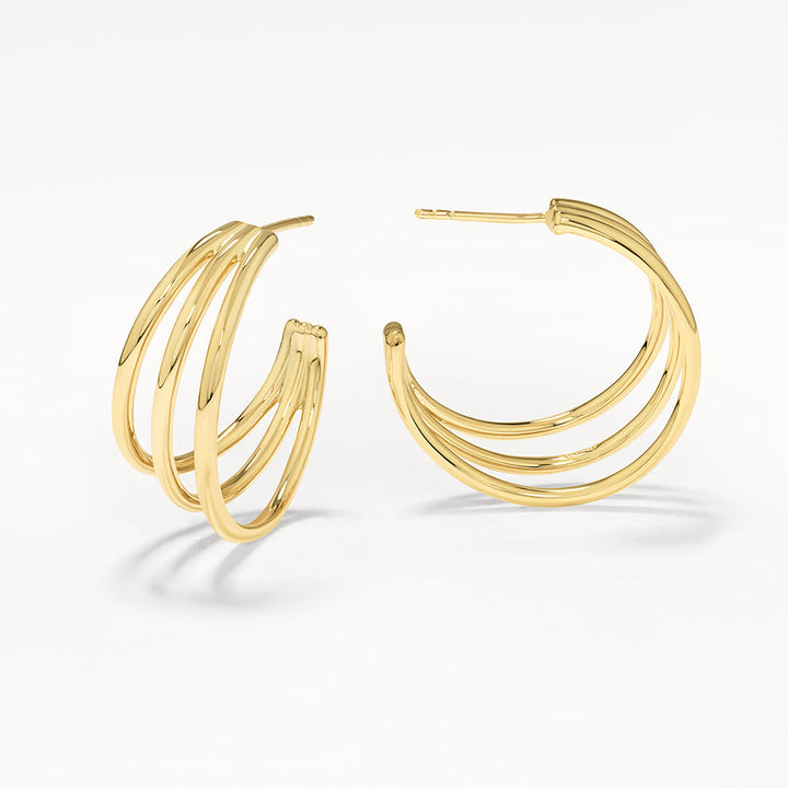 Medley Earrings Maxi Triple Hoop Stud Earrings in Gold