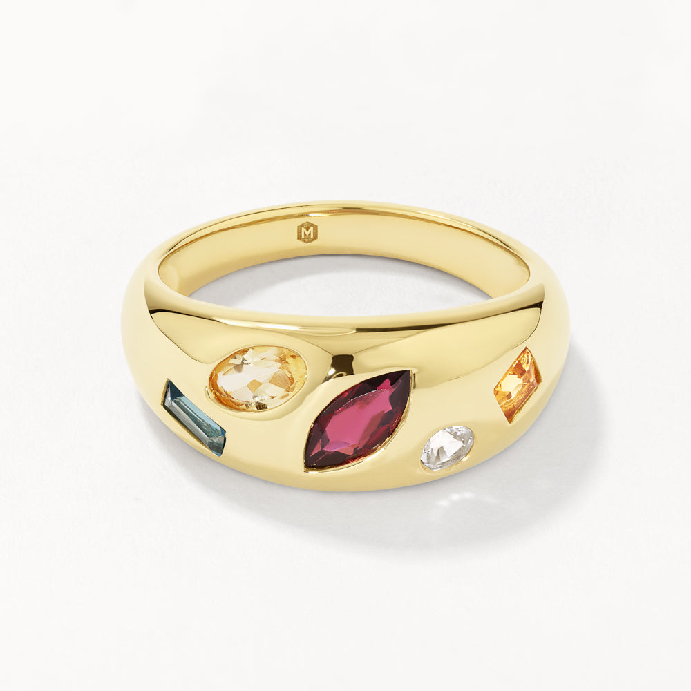 STAR SIGNET RING SQUARE W/MULTI COLORED CRYSTALS