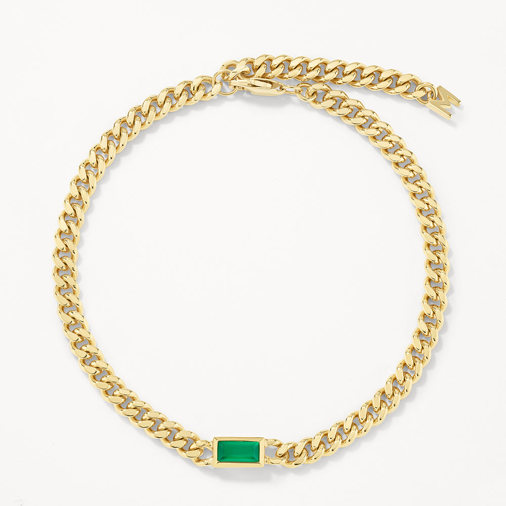 Medley Bracelets/Bangle Green Agate Curb Chain Bracelet in Gold