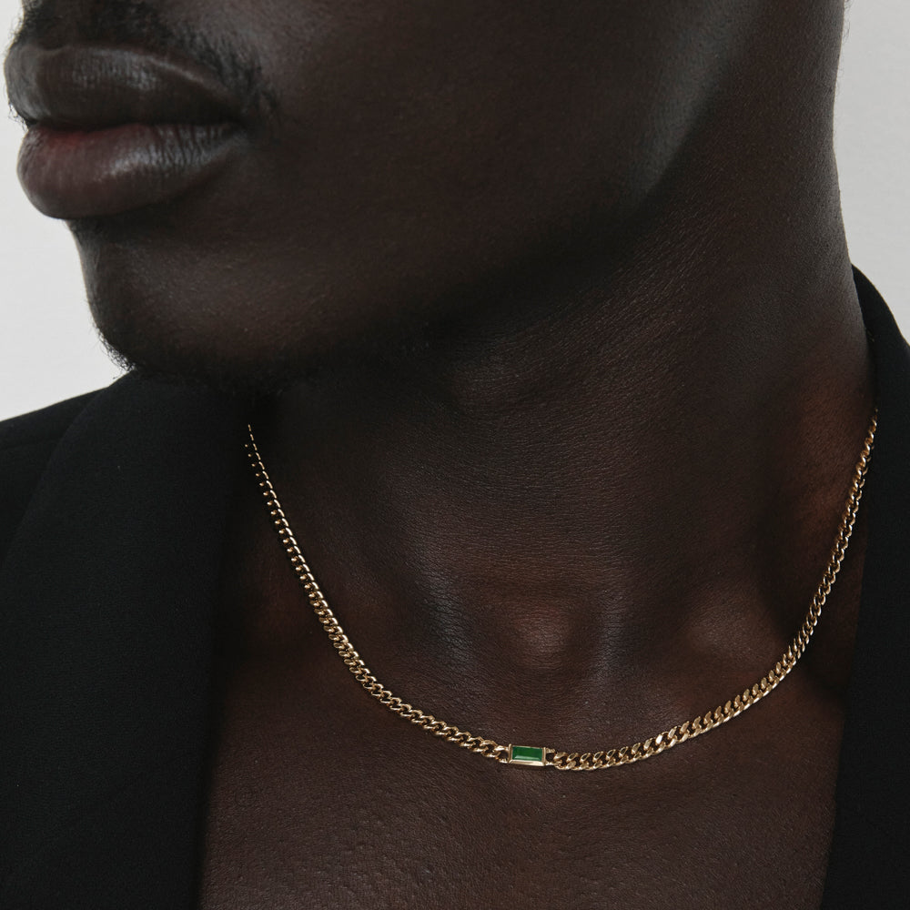 Medley Necklace Green Agate Curb Chain Necklace in Gold
