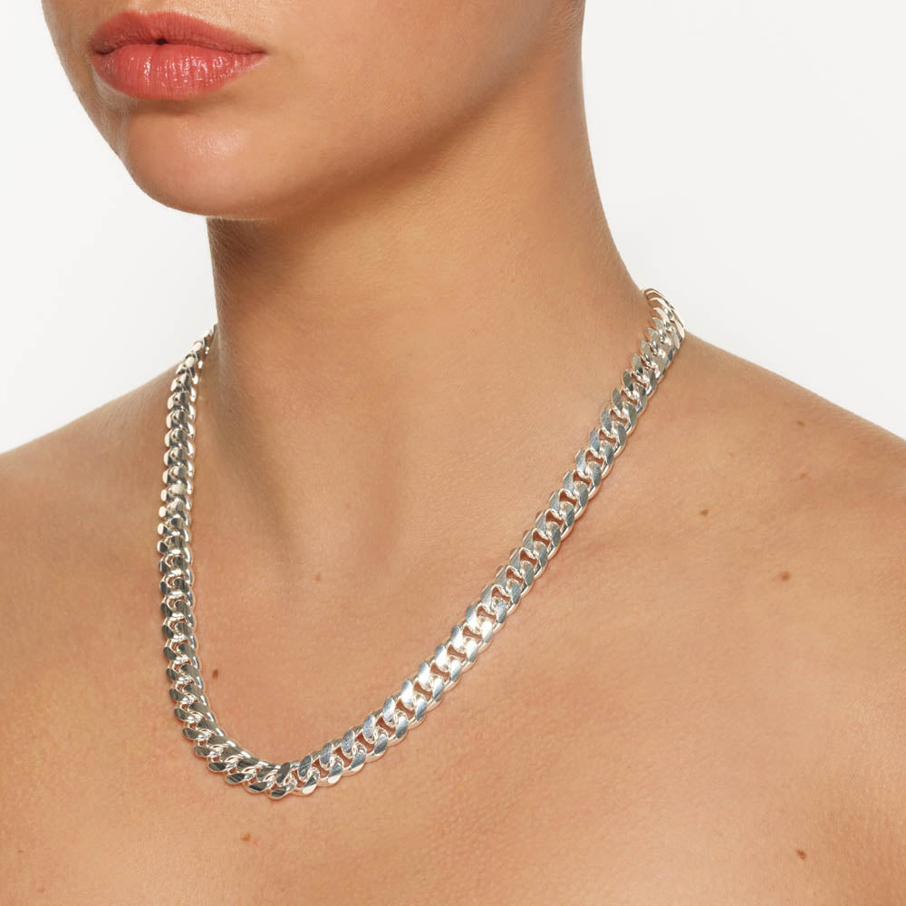 Medley Necklace Heavy Flat Curb Chain in Silver