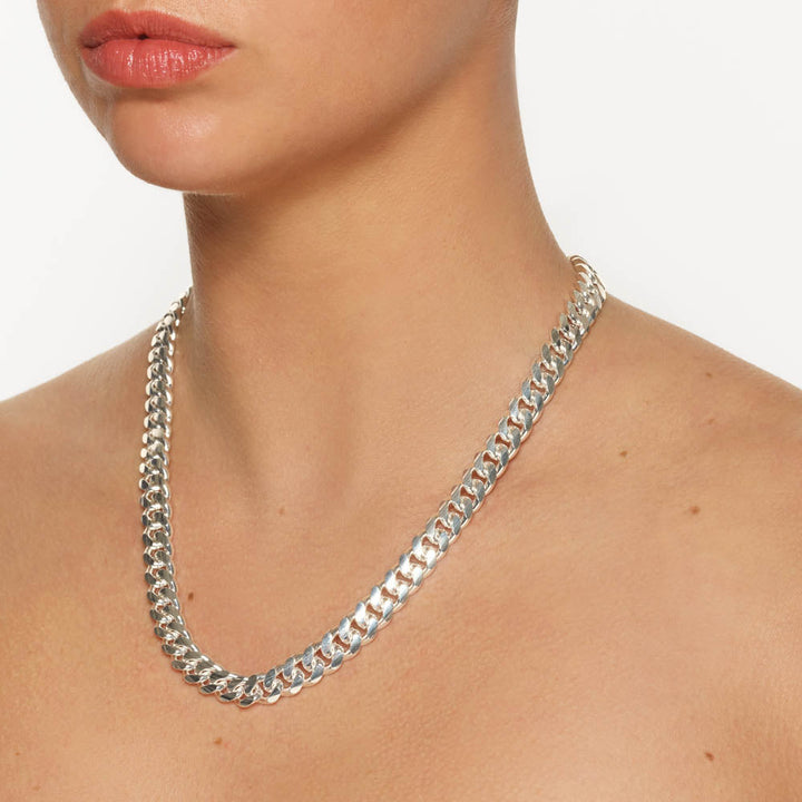 Medley Necklace Heavy Flat Curb Chain in Silver
