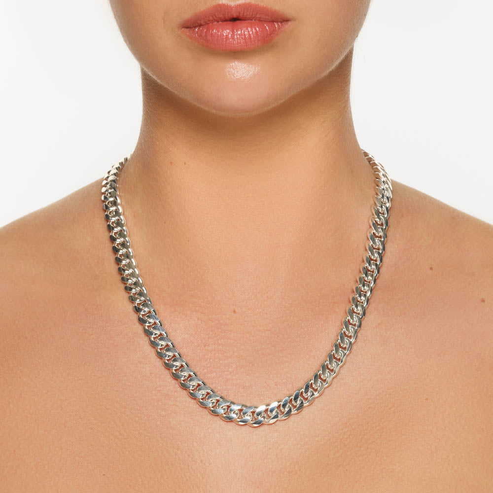 Medley Necklace Heavy Flat Curb Chain in Silver