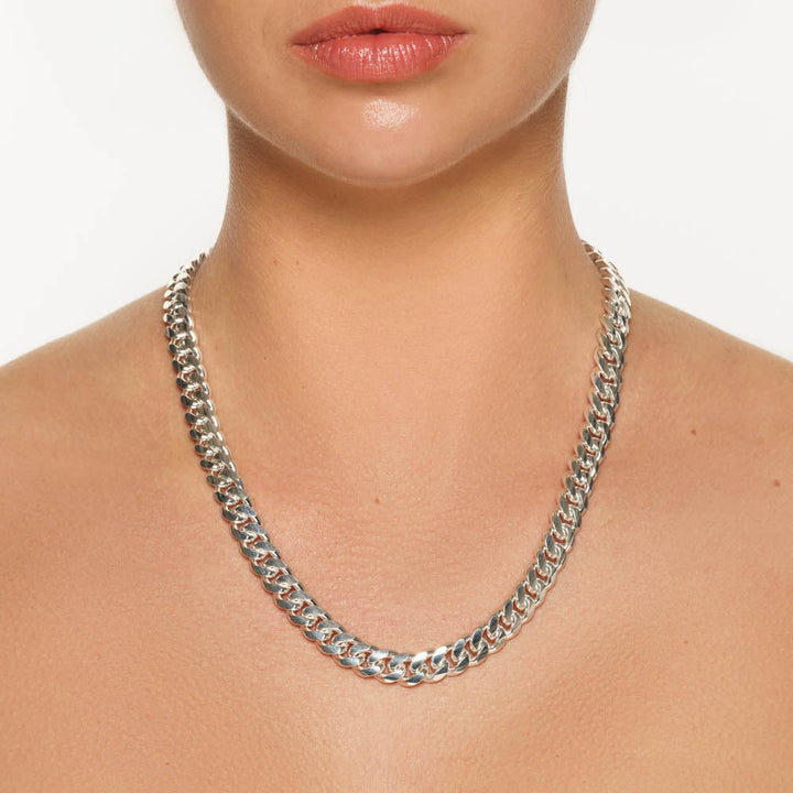 Medley Necklace Heavy Flat Curb Chain in Silver