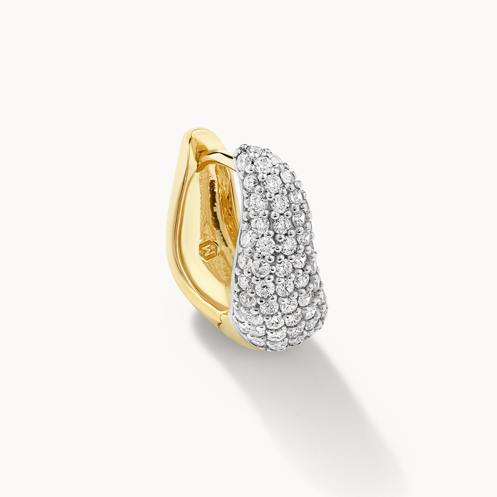 Medley Earrings Midi White Topaz Pave Wave Huggies Dome in Gold