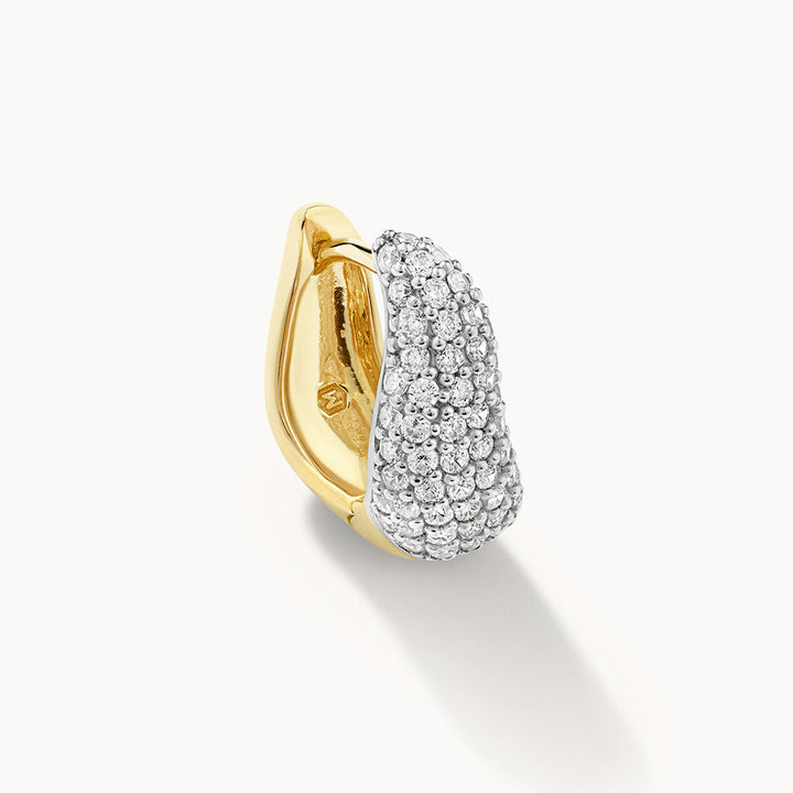 Medley Earrings Midi White Topaz Pave Wave Huggies Dome in Gold