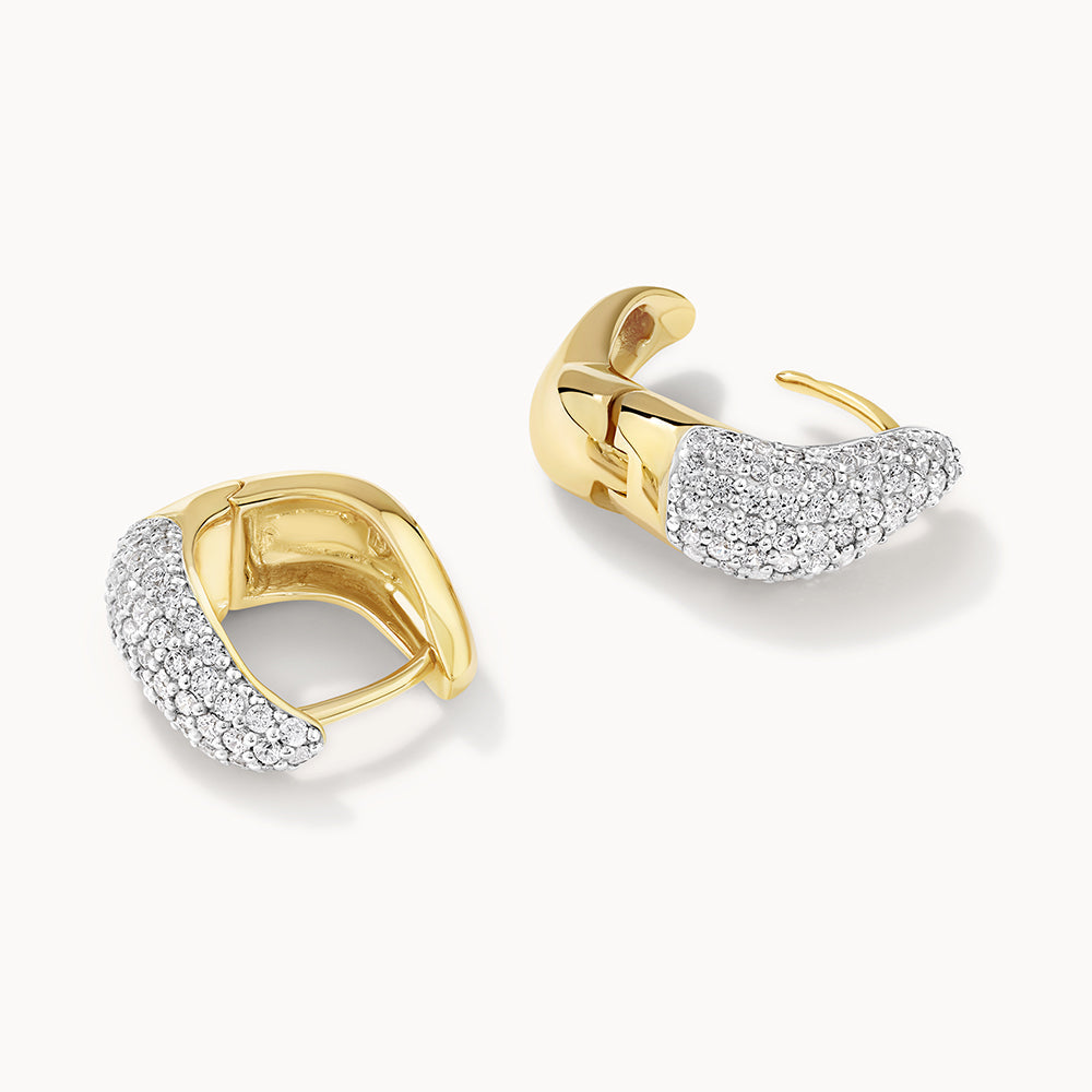 Medley Earrings Midi White Topaz Pave Wave Huggies Dome in Gold