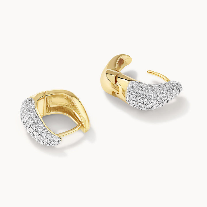 Medley Earrings Midi White Topaz Pave Wave Huggies Dome in Gold
