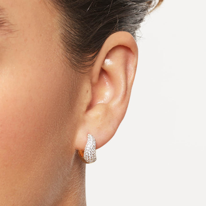 Medley Earrings Midi White Topaz Pave Wave Huggies Dome in Gold