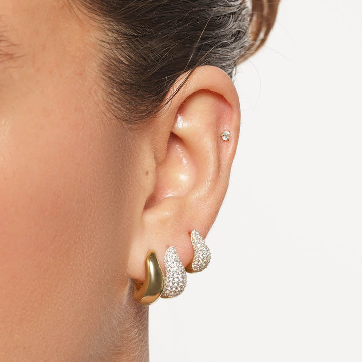 Medley Earrings Midi White Topaz Pave Wave Huggies Dome in Gold