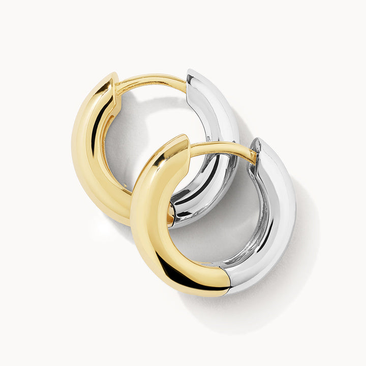 Medley Earrings Mini Mixed Metal Reversible Hoop Earring in Gold