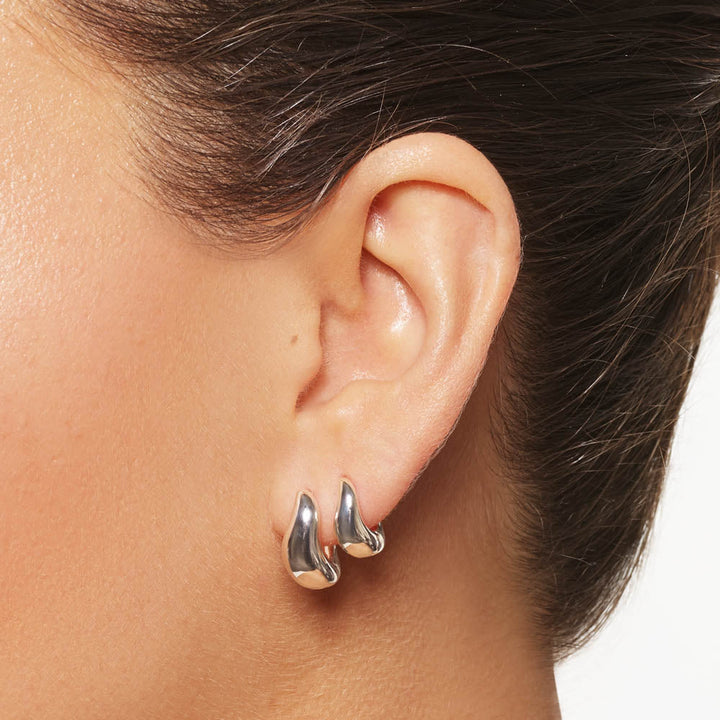 Medley Earrings Mini Wave Dome Huggies in Silver