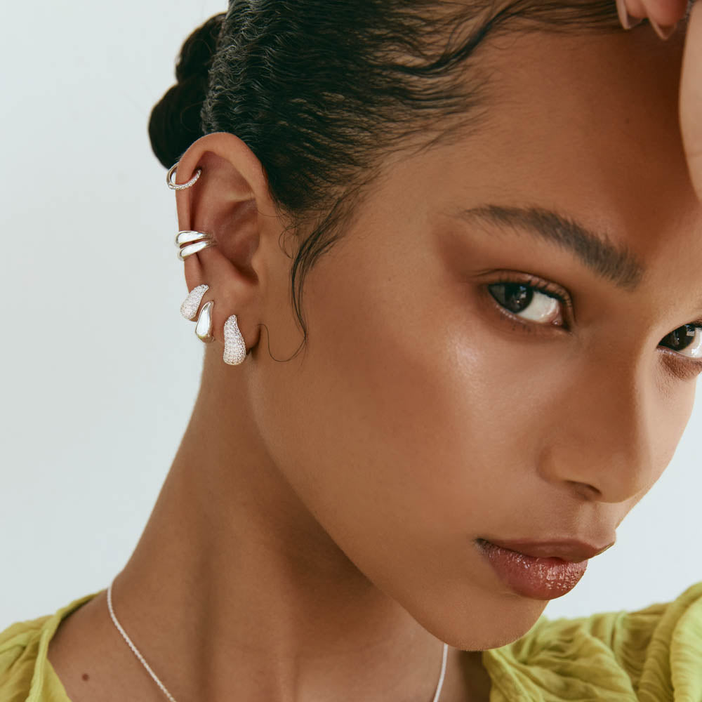 Medley Earrings Mini Wave Dome Huggies in Silver
