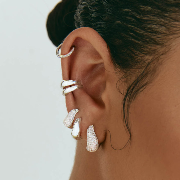 Medley Earrings Mini Wave Dome Huggies in Silver
