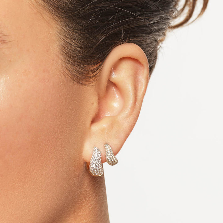 Medley Earrings Mini White Topaz Pave Wave Dome Huggies in Gold