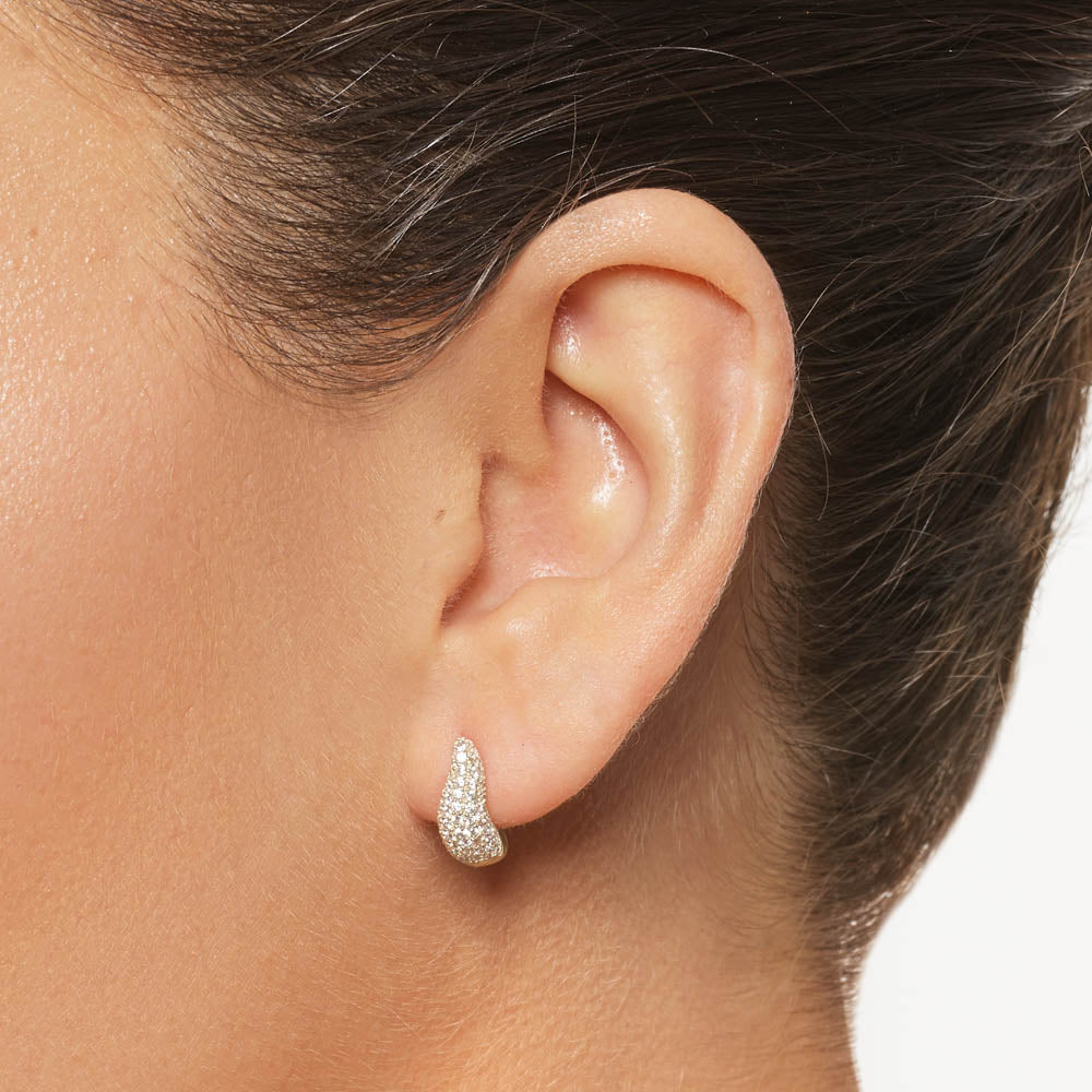 Medley Earrings Mini White Topaz Pave Wave Dome Huggies in Gold