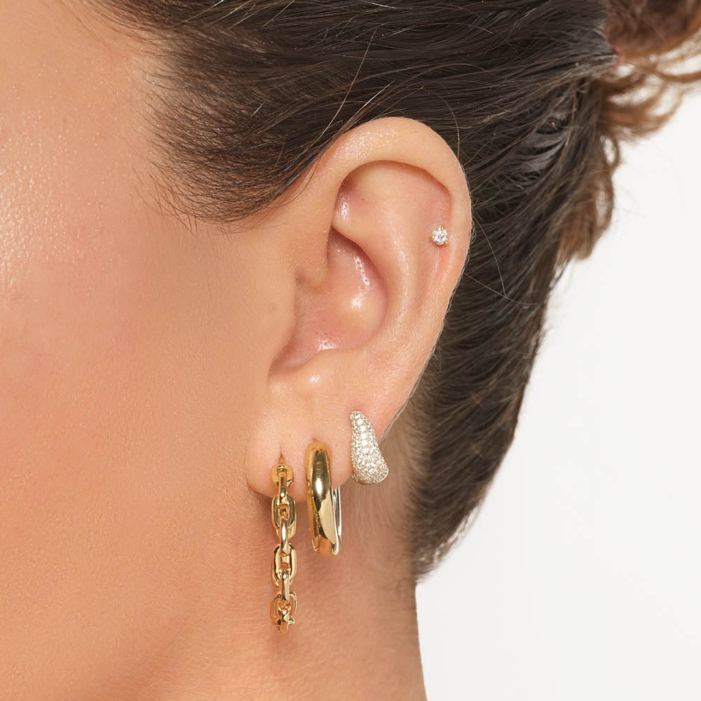 Medley Earrings Mini White Topaz Pave Wave Dome Huggies in Gold