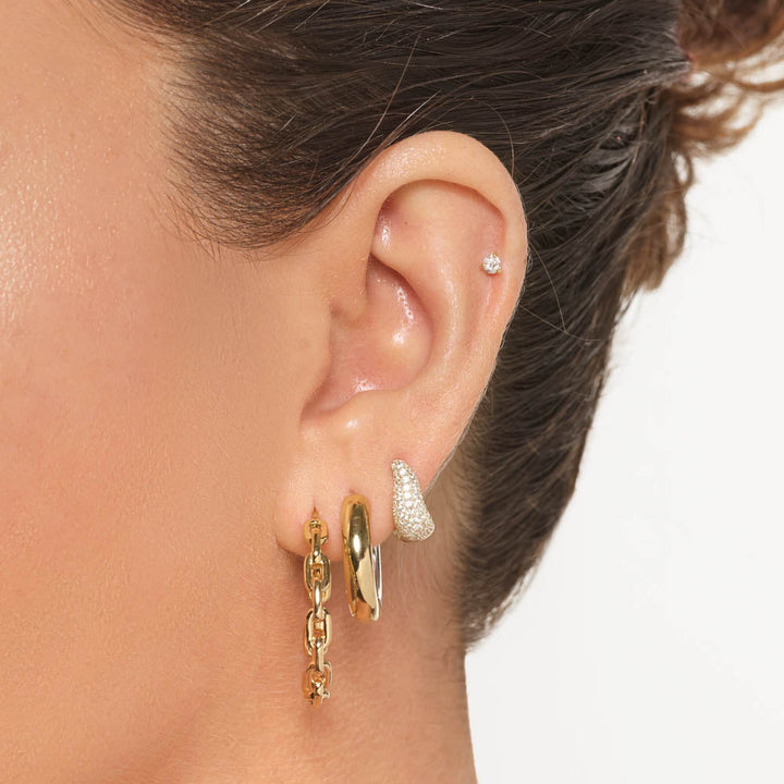 Medley Earrings Mini White Topaz Pave Wave Dome Huggies in Gold