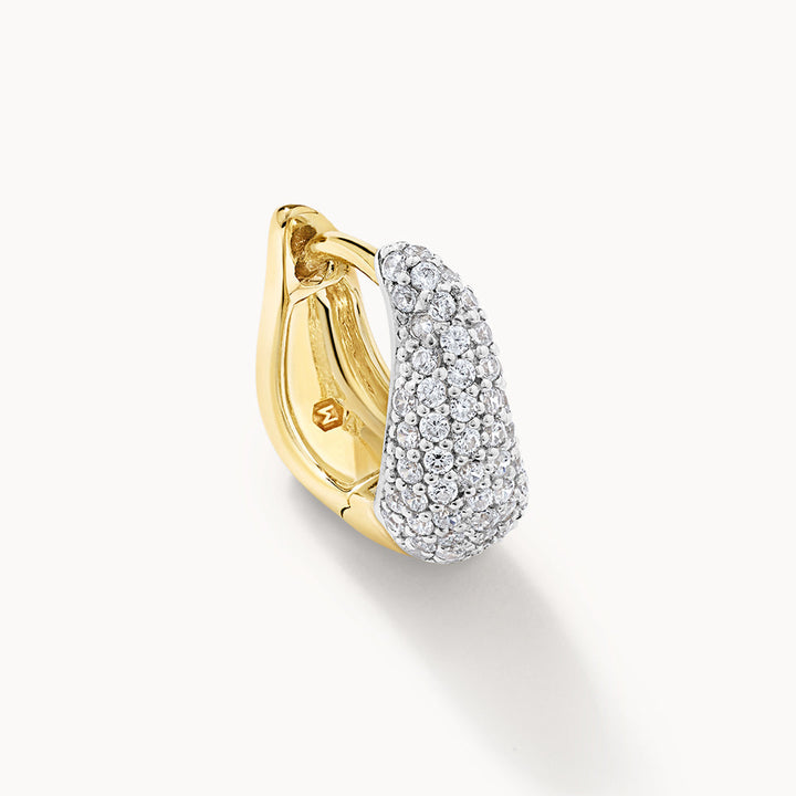 Medley Earrings Mini White Topaz Pave Wave Dome Huggies in Gold