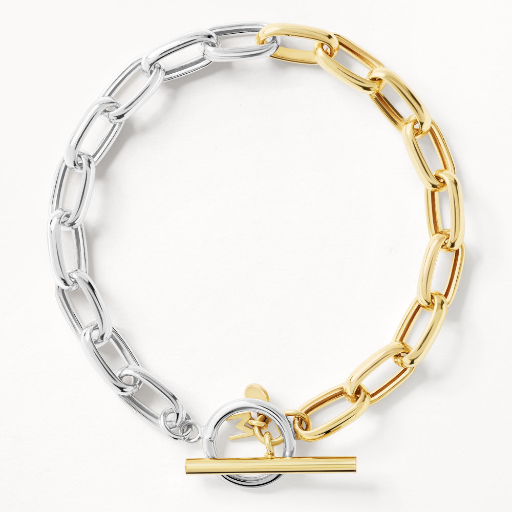 Medley Bangle/Bracelet Mixed Metal T-Bar Paperclip Chain Bracelet in Gold