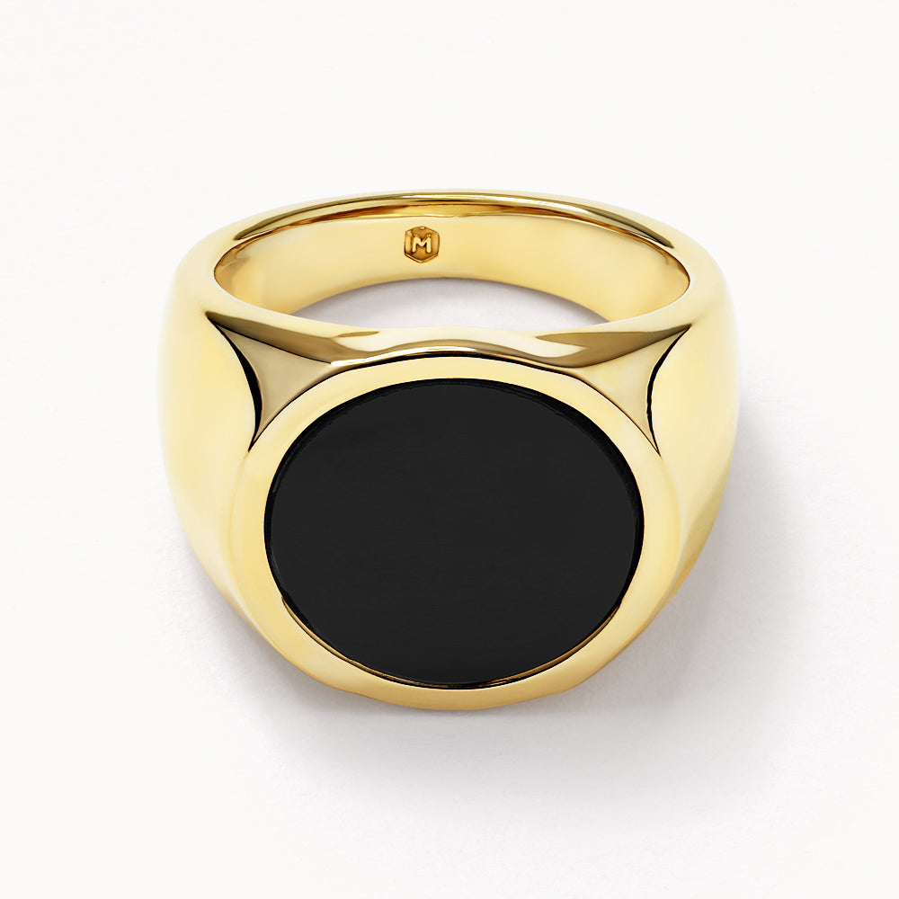 Round Black Onyx Unisex Pinky Ring in Gold Medley Jewellery