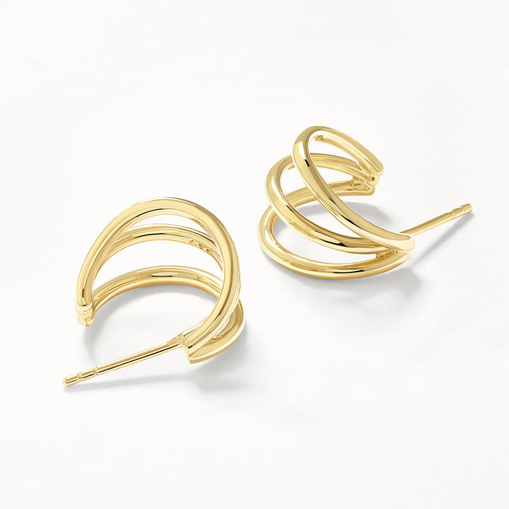 Medley Earrings Triple Hoop Stud Earrings in Gold