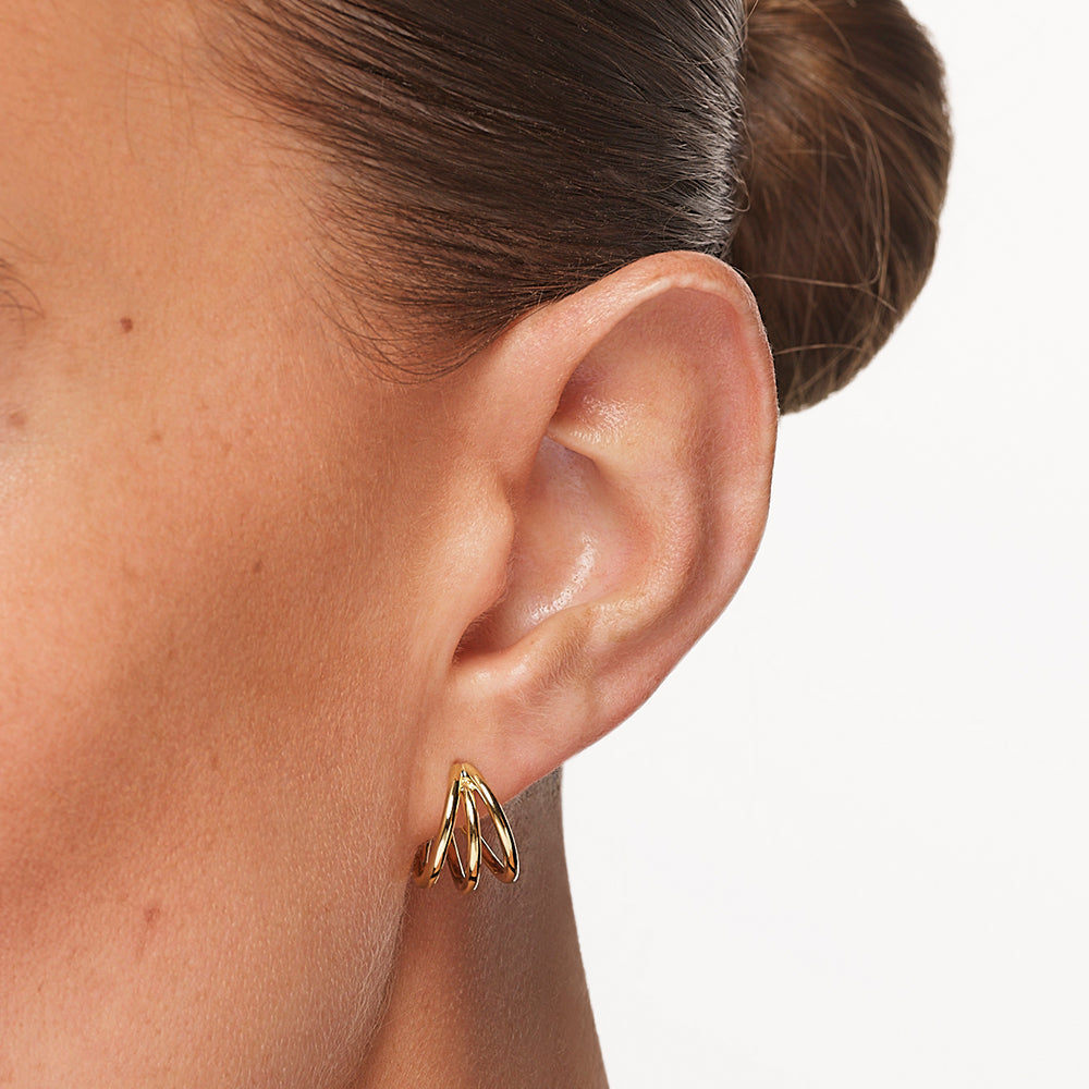 Medley Earrings Triple Hoop Stud Earrings in Gold
