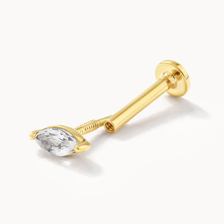 Medley Earrings White Sapphire Marquise Helix Single Stud Earring in 10k Gold