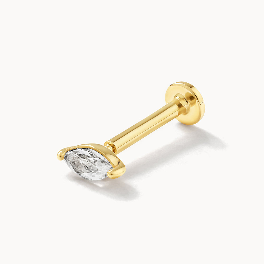 Medley Earrings White Sapphire Marquise Helix Single Stud Earring in 10k Gold
