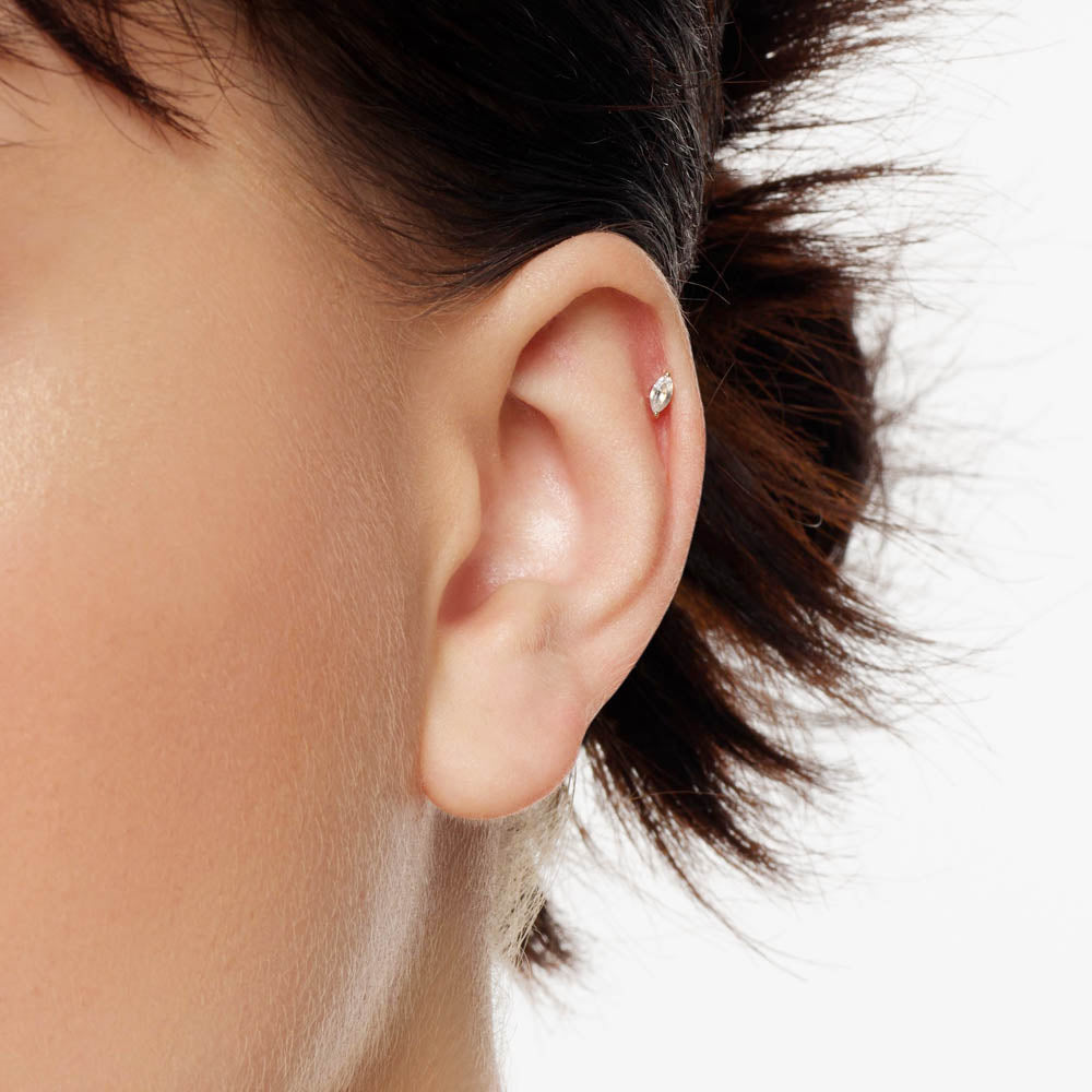 Medley Earrings White Sapphire Marquise Helix Single Stud Earring in 10k Gold