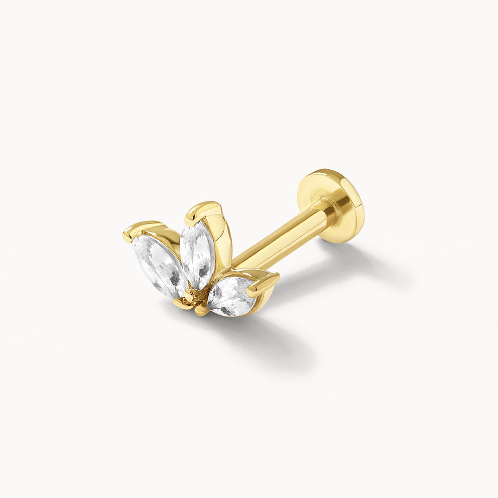 Medley Earrings White Sapphire Triple Marquise Helix Single Stud Earring in 10k Gold
