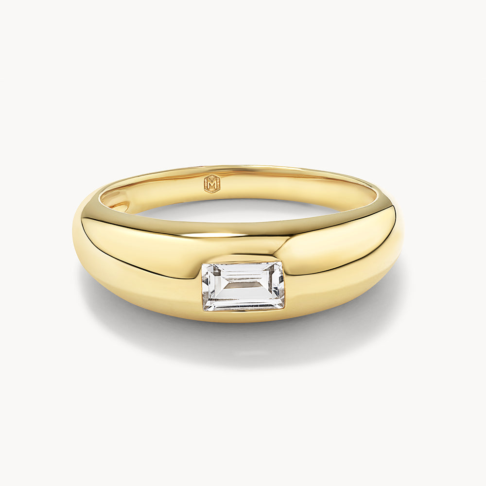 Medley Ring White Topaz Baguette Curve Pinky Ring in Gold