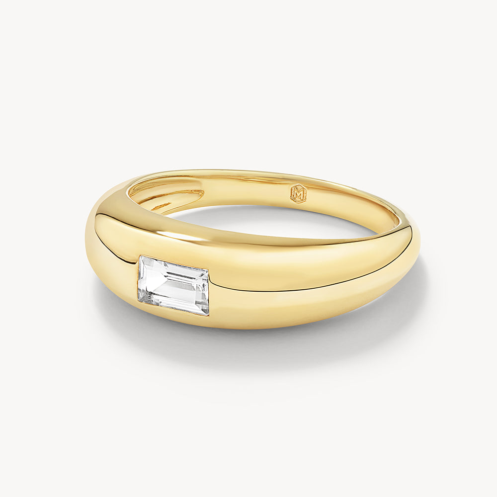Medley Ring White Topaz Baguette Curve Pinky Ring in Gold