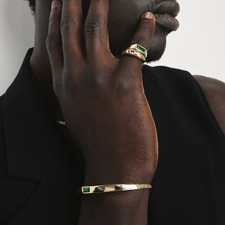 Medley Ring White Topaz Baguette Curve Pinky Ring in Gold