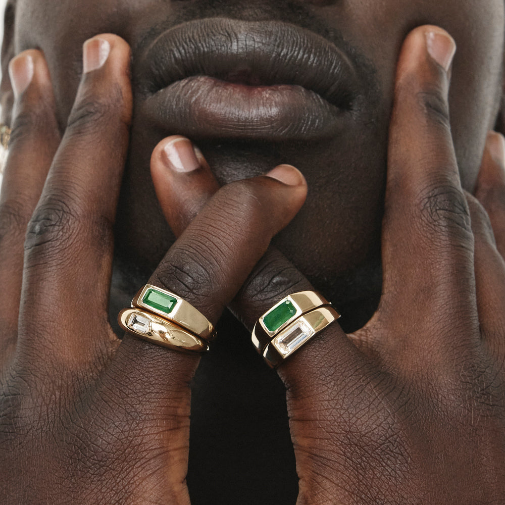 Medley Ring White Topaz Baguette Curve Pinky Ring in Gold