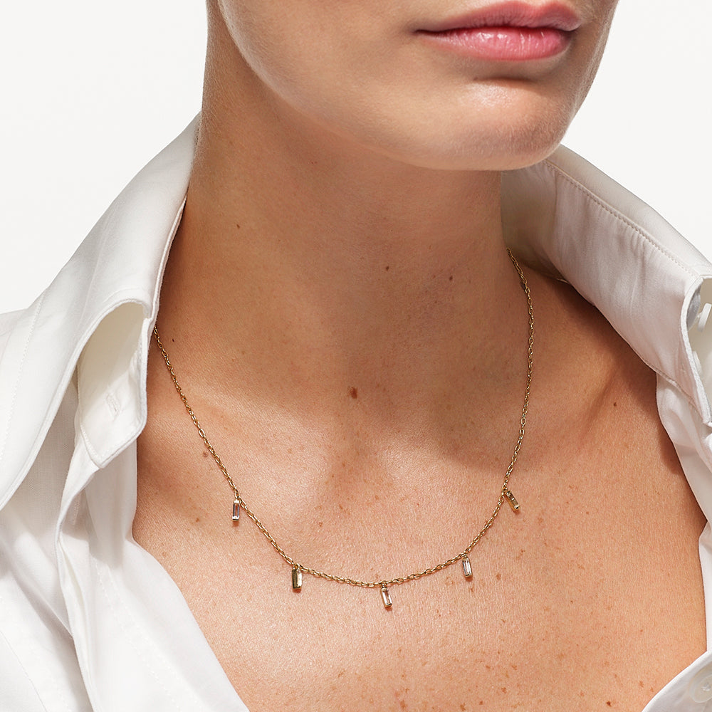 Medley Necklace White Topaz Baguette Droplet Chain Necklace in Gold