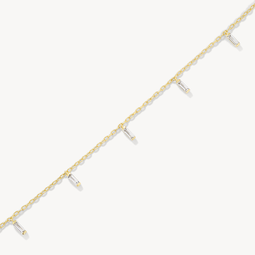 Medley Necklace White Topaz Baguette Droplet Chain Necklace in Gold