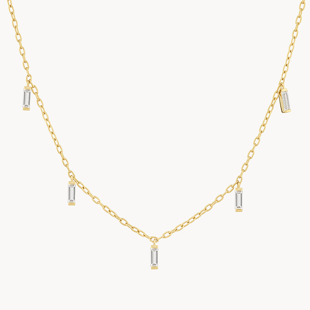 Medley Necklace White Topaz Baguette Droplet Chain Necklace in Gold