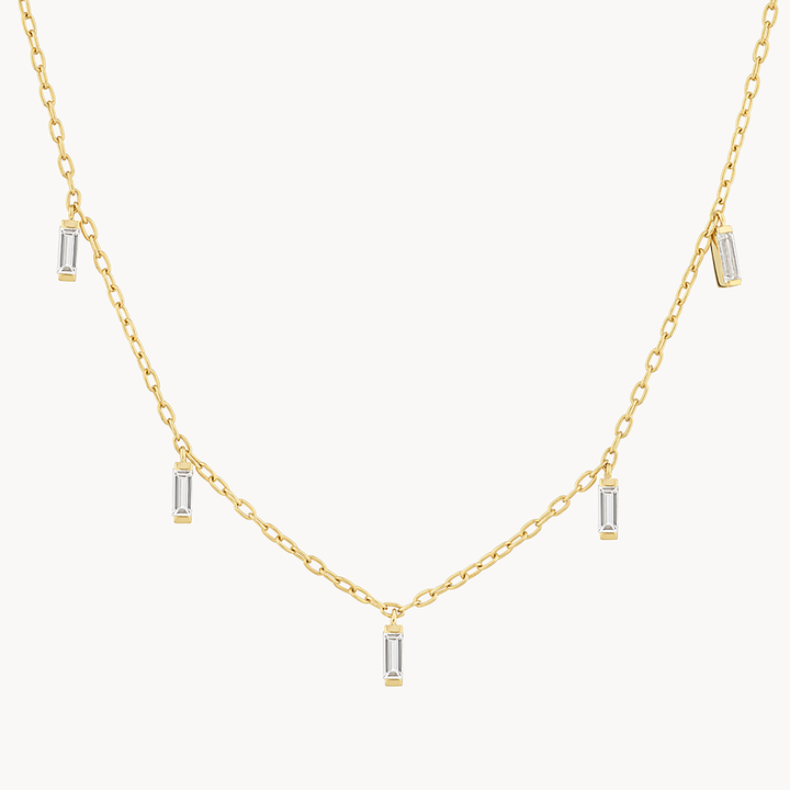 Medley Necklace White Topaz Baguette Droplet Chain Necklace in Gold