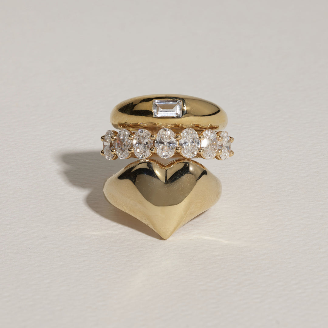 White Topaz Baguette Curve Pinky Ring in Gold