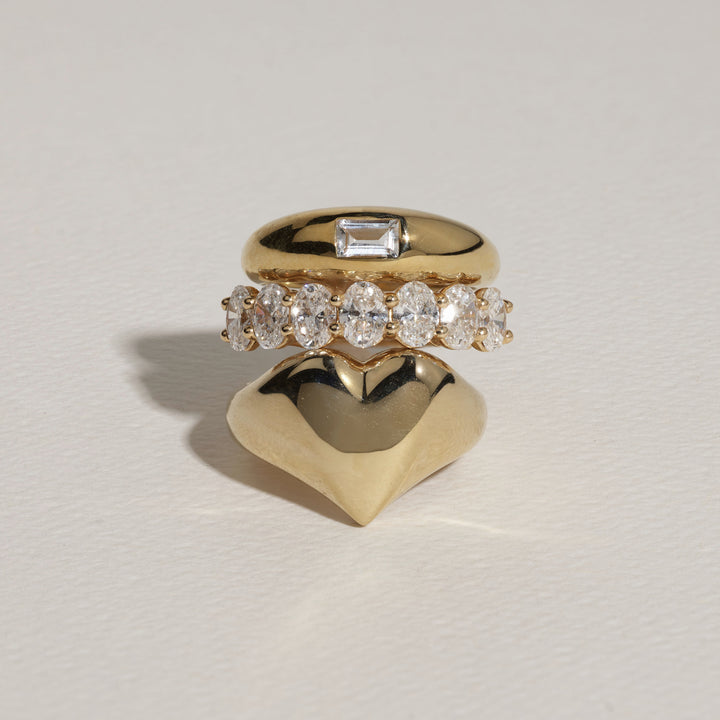 White Topaz Baguette Curve Pinky Ring in Gold