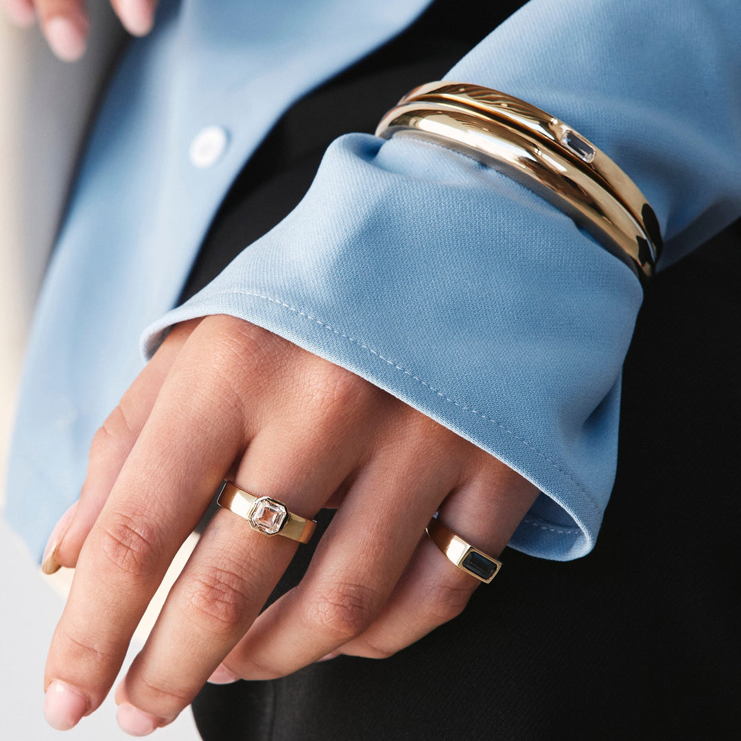 White Topaz Square Bezel Cigar Band in Gold