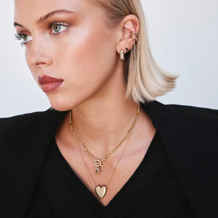 Alternating Rolo Paperclip Chain Necklace in Gold