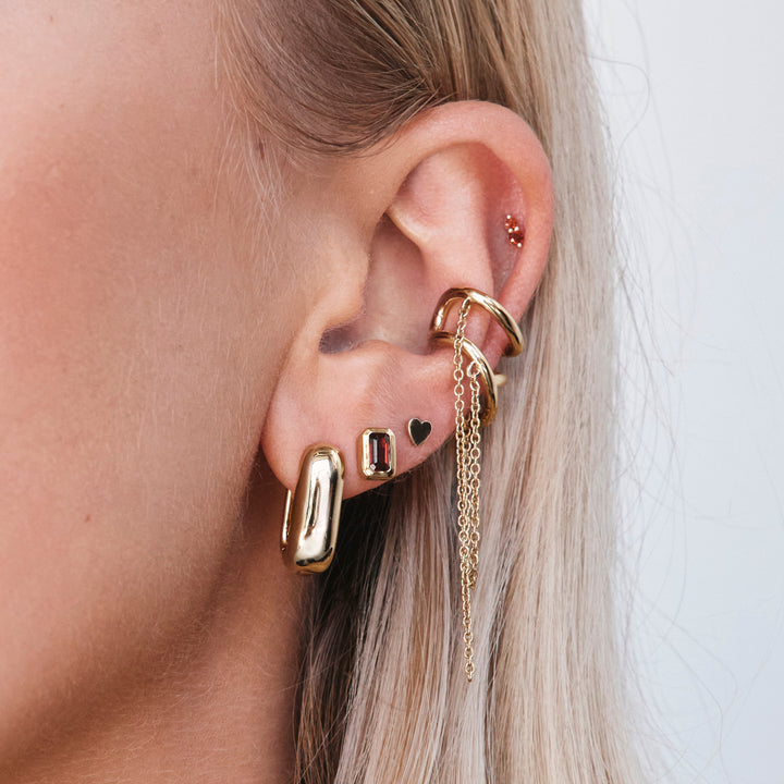 Garnet Twin Cluster Helix Single Stud Earring in 10k Gold