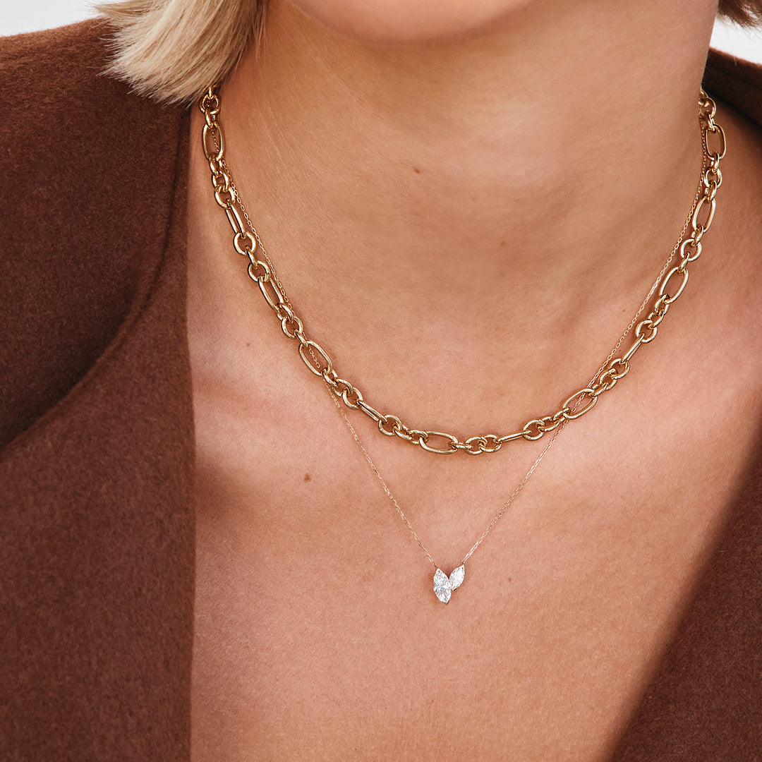 Alternating Rolo Paperclip Chain Necklace in Gold