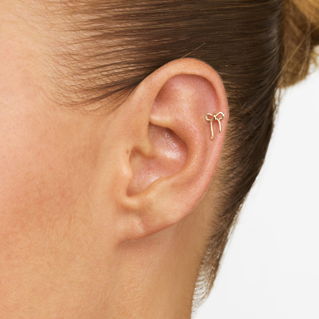 Ribbon Bow Helix Single Stud Earring in 10k Gold