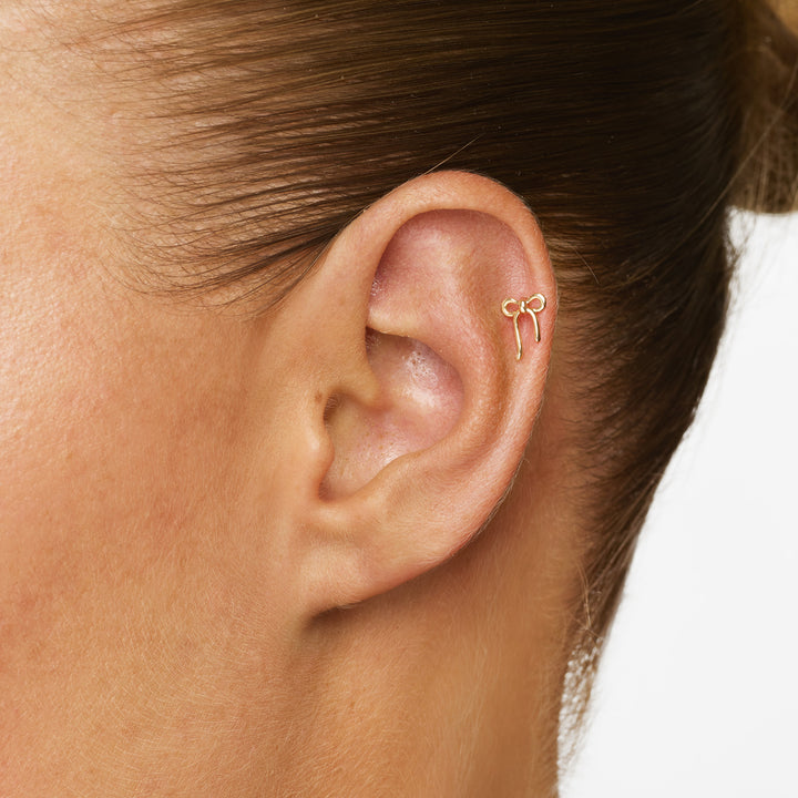 Ribbon Bow Helix Single Stud Earring in 10k Gold