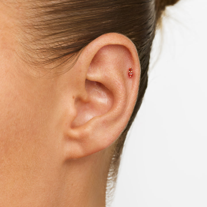 Garnet Twin Cluster Helix Single Stud Earring in 10k Gold