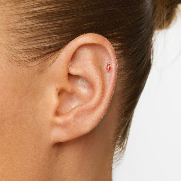 Garnet Twin Cluster Helix Single Stud Earring in 10k Gold