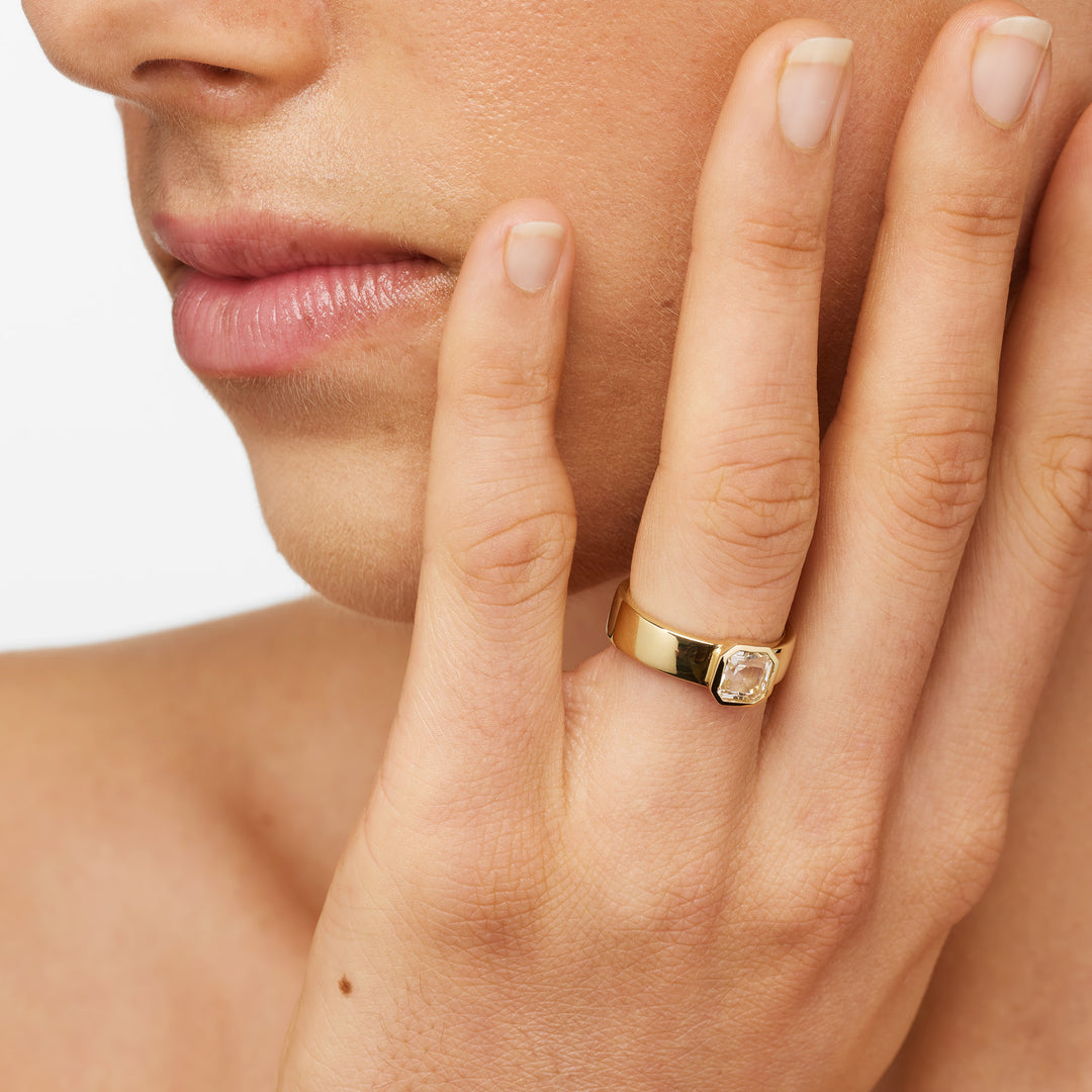 White Topaz Square Bezel Cigar Band in Gold